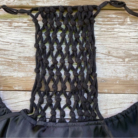 Xhiliration black satin mini dress, sexy back, ruffle front, small - Picture 2 of 11